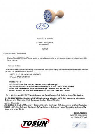 Certificates - Tosun Farm Machines Izmir